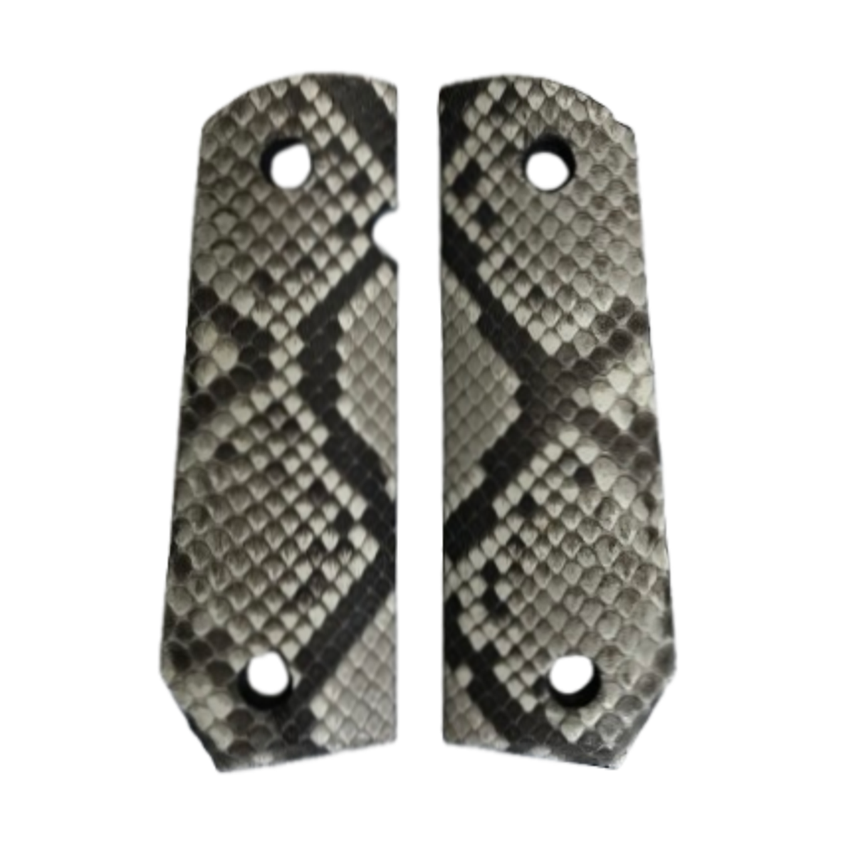 1911 Full size grips - Genuine Python Snake Skin - Bobtail Bottom 111deg (Black & White in color)