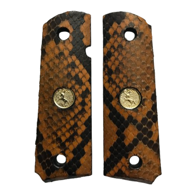 1911 Full size grips - Genuine Python Snake Skin, w/Colt Medallion - Beveled Bottom - (Brown)