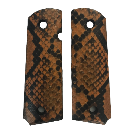 1911 Full size grips - Genuine Python Snake Skin - Beveled Bottom - (Brown)