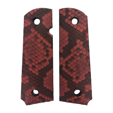1911 Full size grips - Genuine Python Snake Skin - Beveled Bottom - (Red in color)