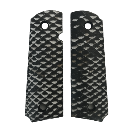 1911 Full size grips - Genuine Python Snake Skin - Beveled Bottom - (Black & White Tips)