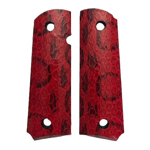 1911 Full size grips - Russell's Viper Snake Skin - Beveled Bottom - (Red in color)