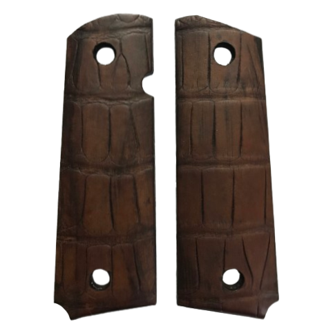 1911 Full size grips - Alligator Tail - Beveled Bottom - (Brown)