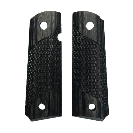 1911 Full size grips - Dymalux Charcoal - Signature Checkering - Beveled Bottom