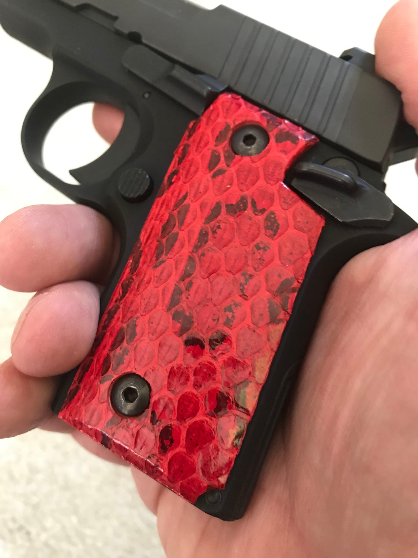 Sig P238 Grips - Russell's Viper Snake Skin - Beveled Bottom - (Red in color)