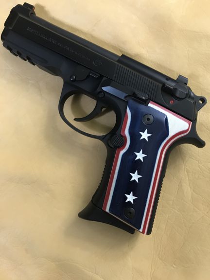 Beretta 92X Compact Size Grips - Laminated Red/White/Blue