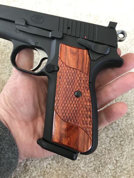 High Power (New FN) Grips - Signature Checkering - Dymalux Cocobolo color