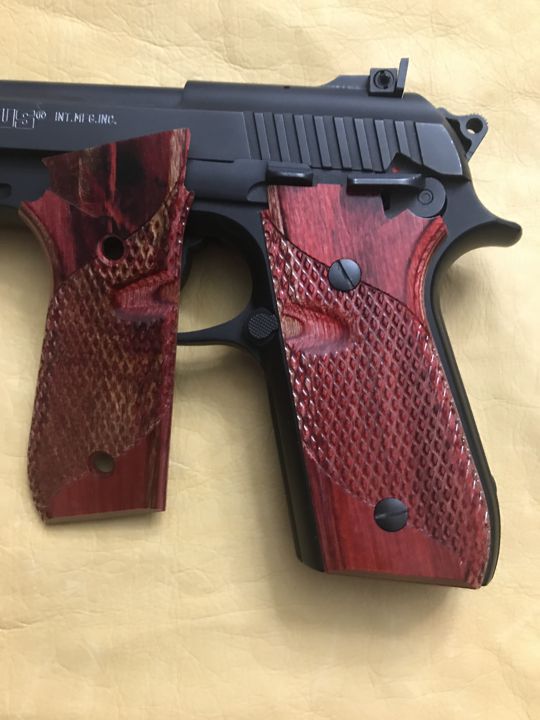 Taurus PT92 Grips - w/Signature Checkering, w/Scoop - Dymalux Cherry Red