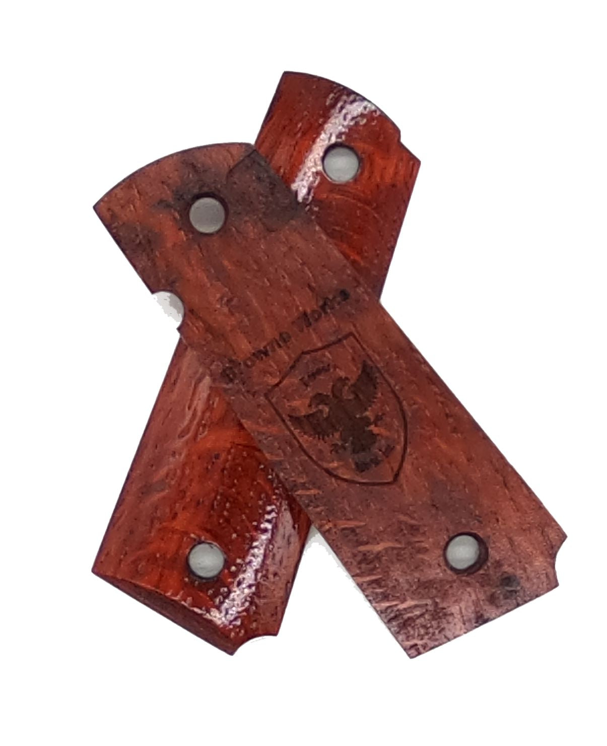 1911 Full size grips - Figured Oak QS, Red - Beveled Bottom
