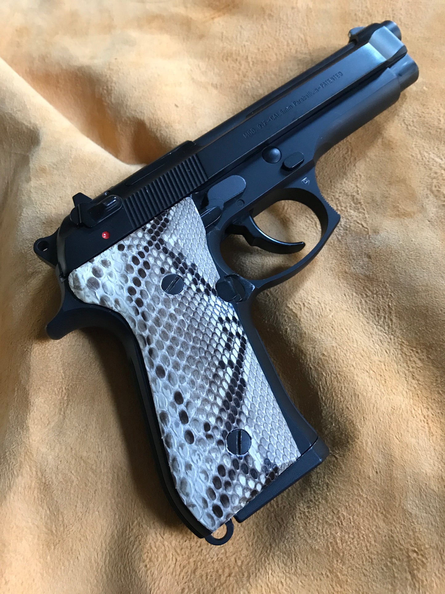 Beretta 92 F Full Size Grips - Genuine Python Snake Skin (Black & White in color)