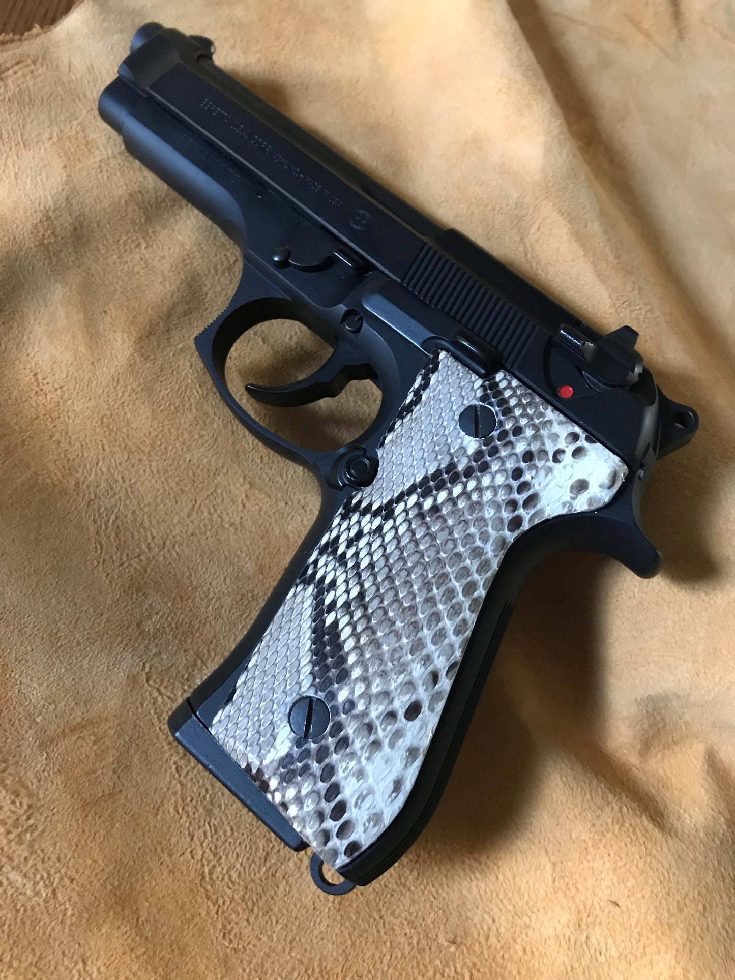 Beretta 92 F Full Size Grips - Genuine Python Snake Skin (Black & White in color)