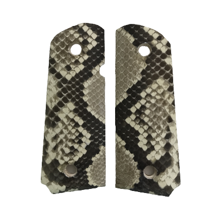 1911 Compact size grips - Genuine Python Snake Skin - Beveled Bottom - (Black & White in color)
