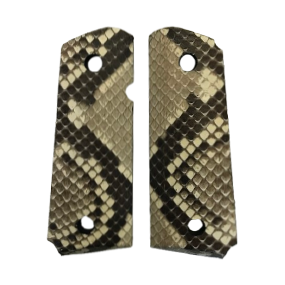 1911 Compact size grips - Genuine Python Snake Skin - Beveled Bottom - (Black & White in color)