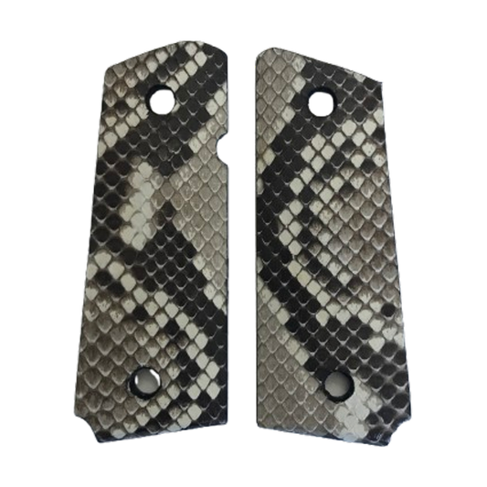 1911 Compact size grips - Genuine Python Snake Skin - Beveled Bottom - (Black & White in color)