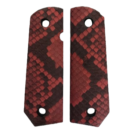 1911 Full size grips - Genuine Python Snake Skin - Bobtail Bottom 116deg - (Red in color)