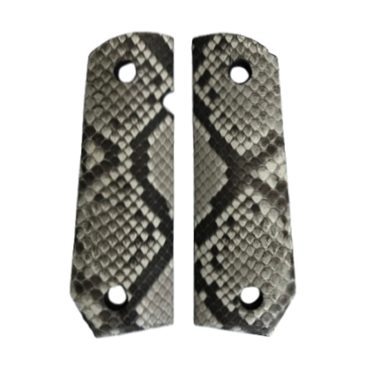 1911 Full size grips - Genuine Python Snake Skin - Bobtail Bottom 111deg (Black & White in color)