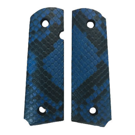 1911 Full size grips - Genuine Python Snake Skin - Beveled Bottom - (Blue & Black)