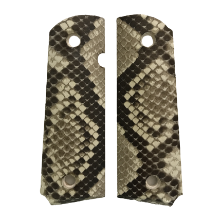 1911 Full size grips - Genuine Python Snake Skin - Beveled Bottom - (Black & White in color)