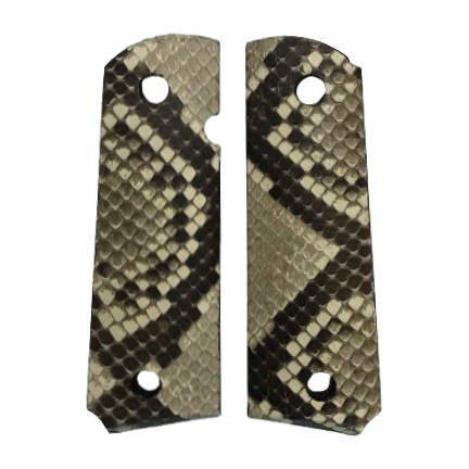 1911 Full size grips - Genuine Python Snake Skin - Beveled Bottom - (Black & White in color)