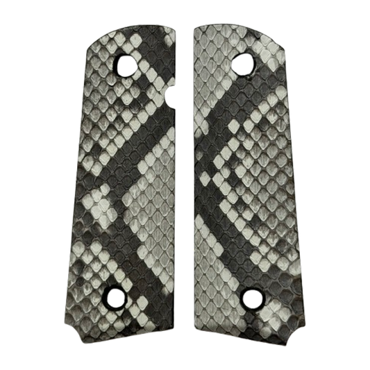 1911 Full size grips - Genuine Python Snake Skin - Beveled Bottom - (Black & White in color)