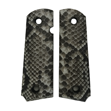 1911 Full size grips - Genuine Python Snake Skin - Beveled Bottom - (Grey & Black)