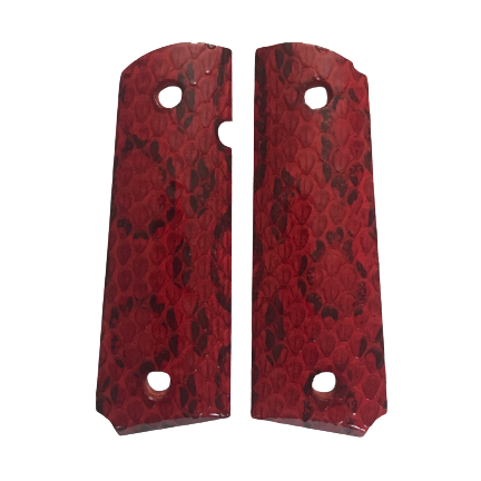 1911 Full size grips - Russell's Viper Snake Skin - Beveled Bottom - (Red in color)