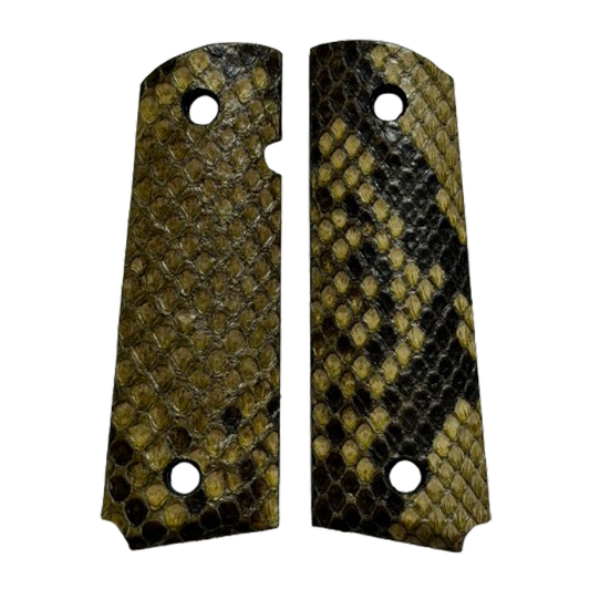 1911 Full size grips - Genuine Python Snake Skin - Beveled Bottom - (Olive Green in color)