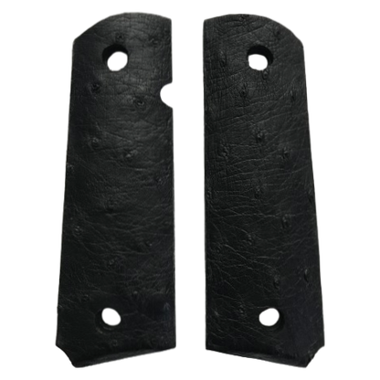 1911 Full size grips - Ostrich Leather - Beveled Bottom - Black