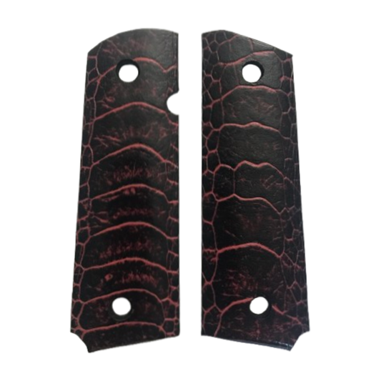 1911 Full size grips - Ostrich Leg - Beveled Bottom - Red