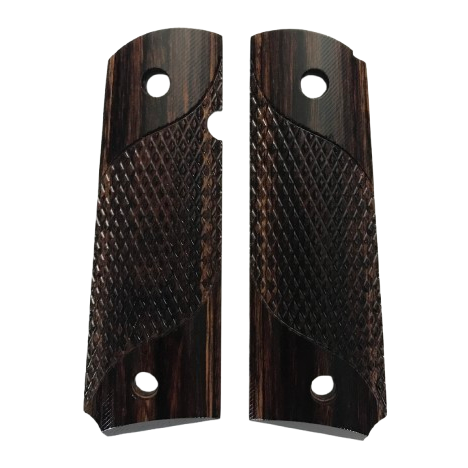 1911 Full size grips - Dymalux Dark Rosewood - Signature Checkering - Beveled Bottom