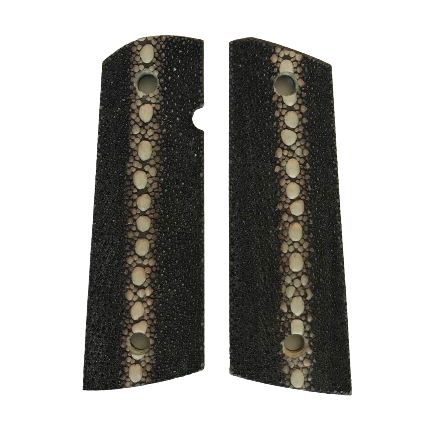 1911 Full size grips - Genuine Row Sting Ray Skin - Flat Bottom - (Black)
