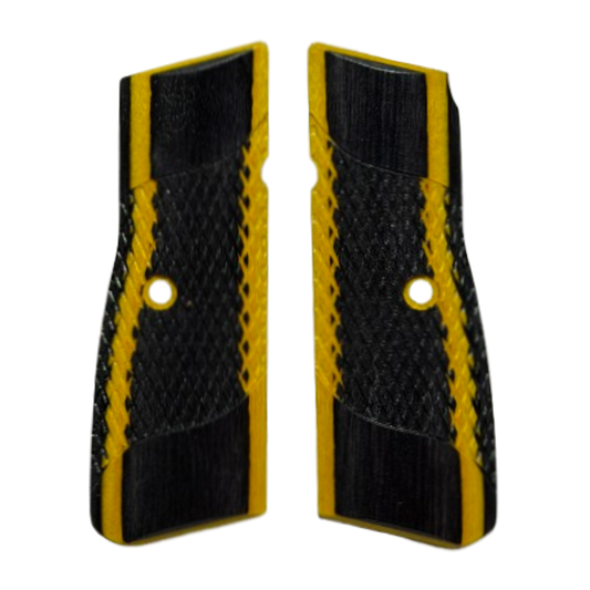 High Power (New FN) Grips - Signature Checkering - Laminate - BumbleBee