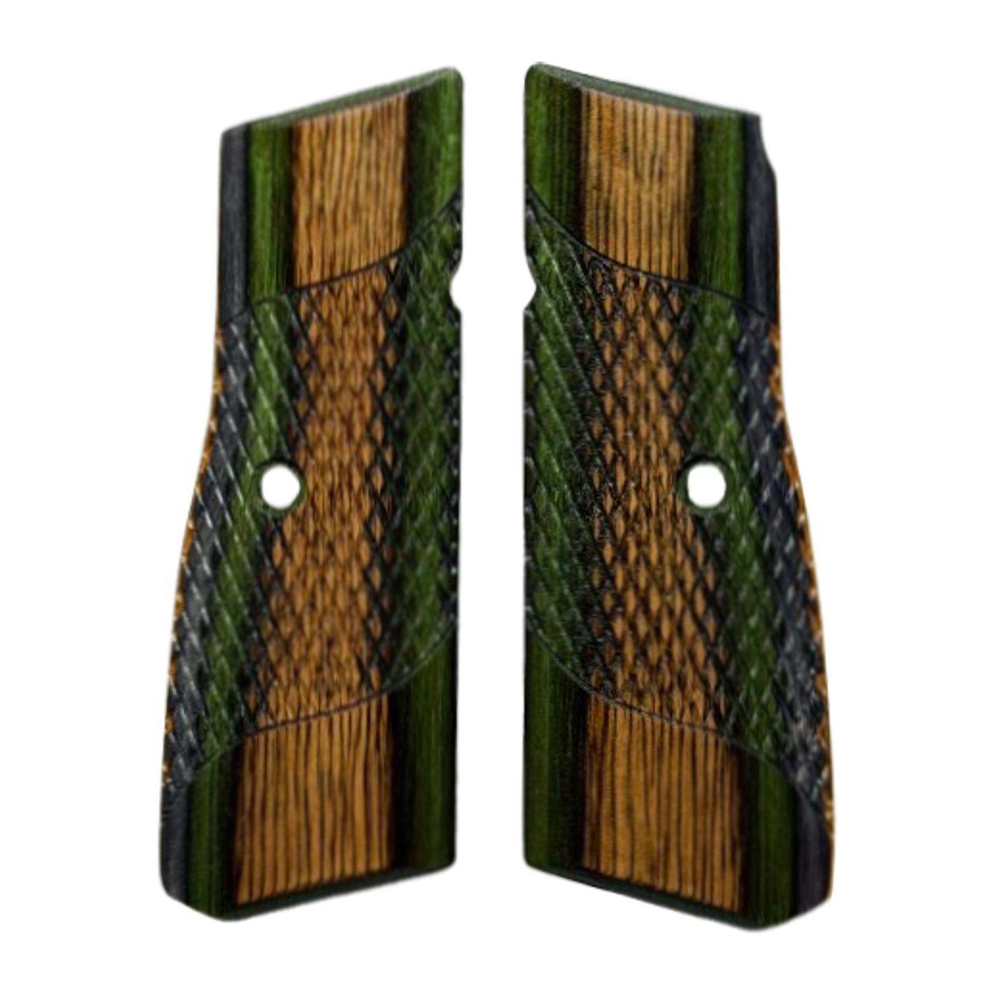 High Power (New FN) Grips - Signature Checkering - Dymalux Green Mnt Camo