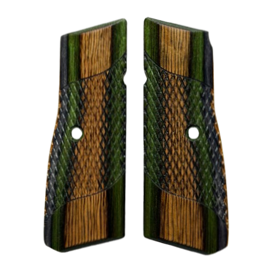 High Power (New FN) Grips - Signature Checkering - Dymalux Green Mnt Camo