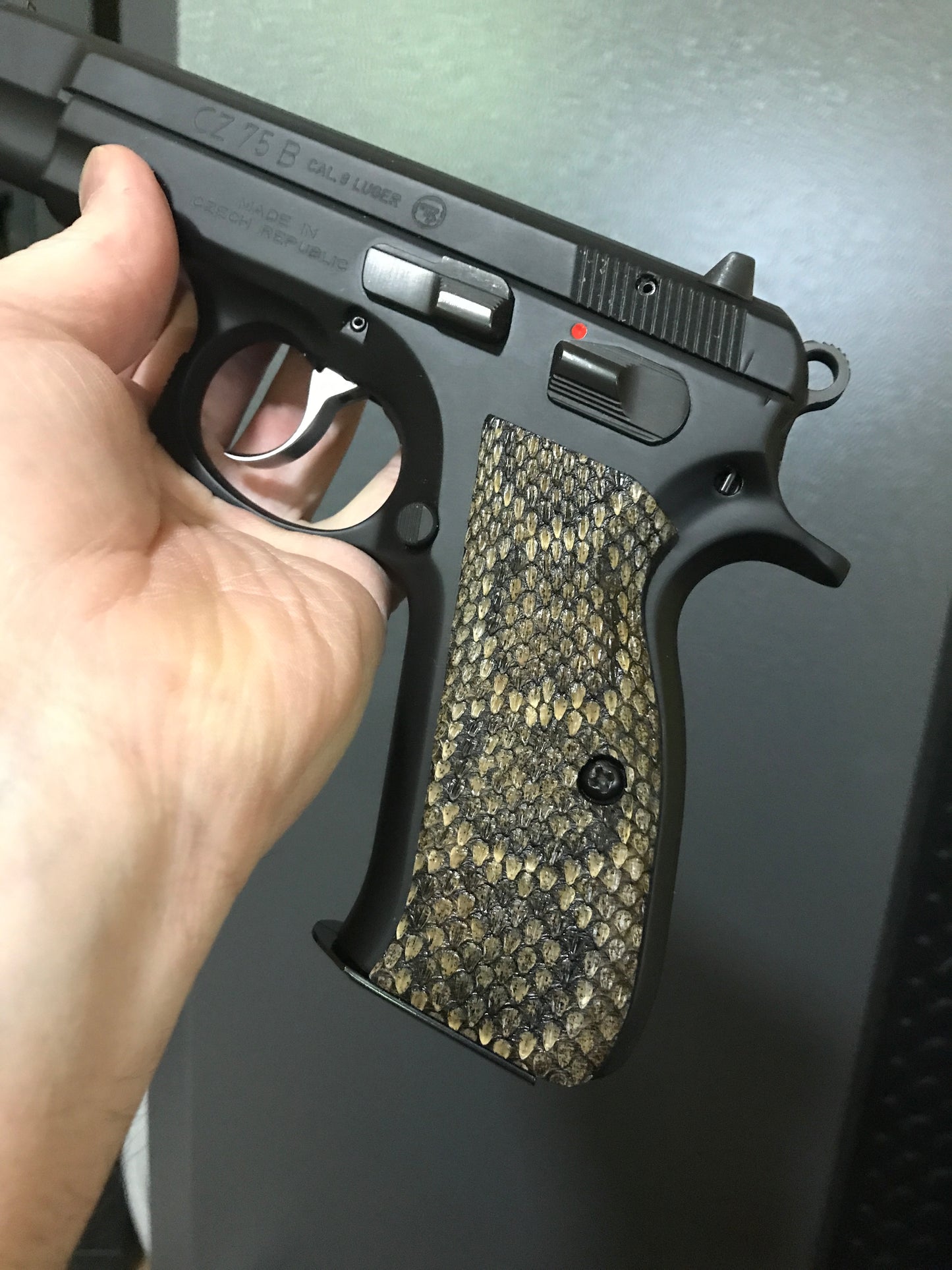 CZ 75 Full Size Grips Genuine Rattle Snake Skin Browne Works cz-75-full-size-grips-genuine-rattle-snake-skin-browne-works