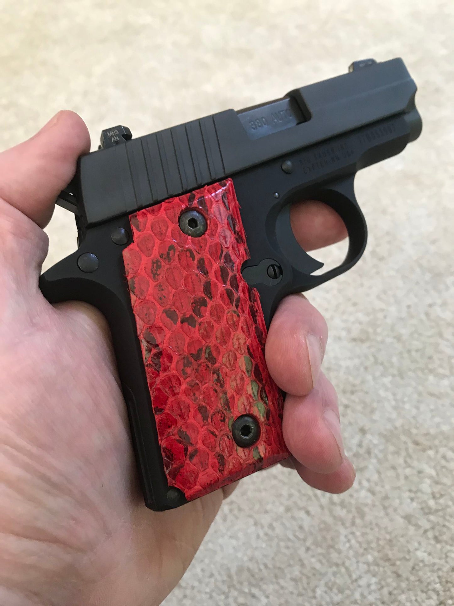 Sig P238 Grips - Russell's Viper Snake Skin - Beveled Bottom - (Red in color)