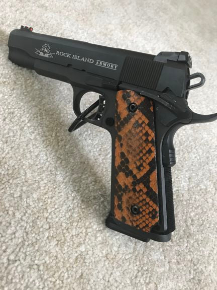 RIA - 1911 Full size grips - w/Ambi Safety w/Magwell - Python Snake Skin - (Brown)