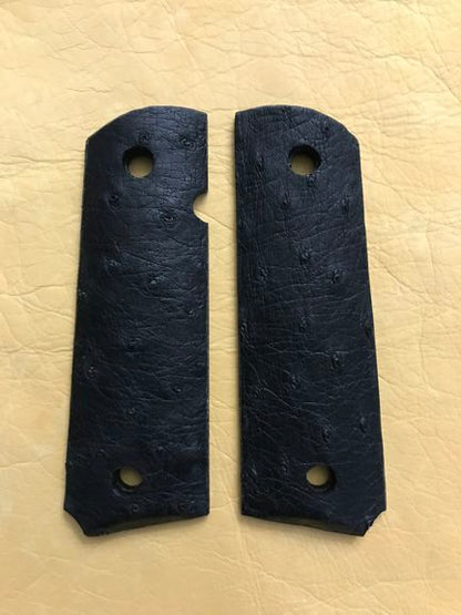1911 Full size grips - Ostrich Leather - Beveled Bottom - Black