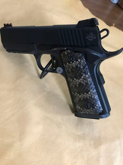 RIA - 1911 Compact size grips - w/Ambi Safety w/Magwell - Genuine Rattle Snake Skin - (Grey in color)