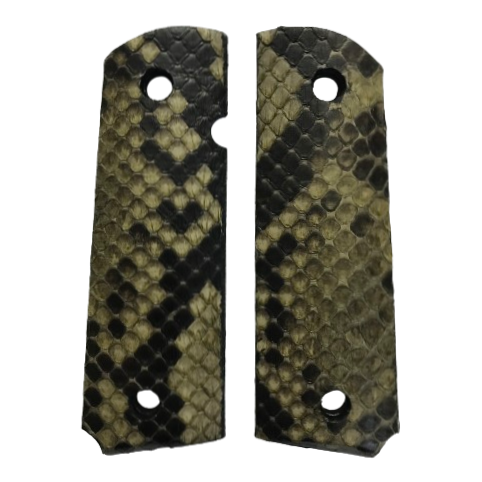 1911 Full size grips - Genuine Python Snake Skin - Beveled Bottom - (Olive Green in color)