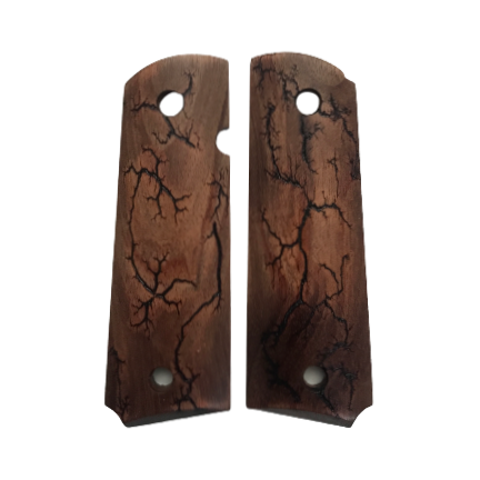 1911 Full size grips - African Rosewood, Fractal Burning - Beveled Bottom