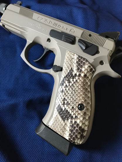 CZ 75 Compact Size Grips - Genuine Python Snake Skin (Black & White in color)