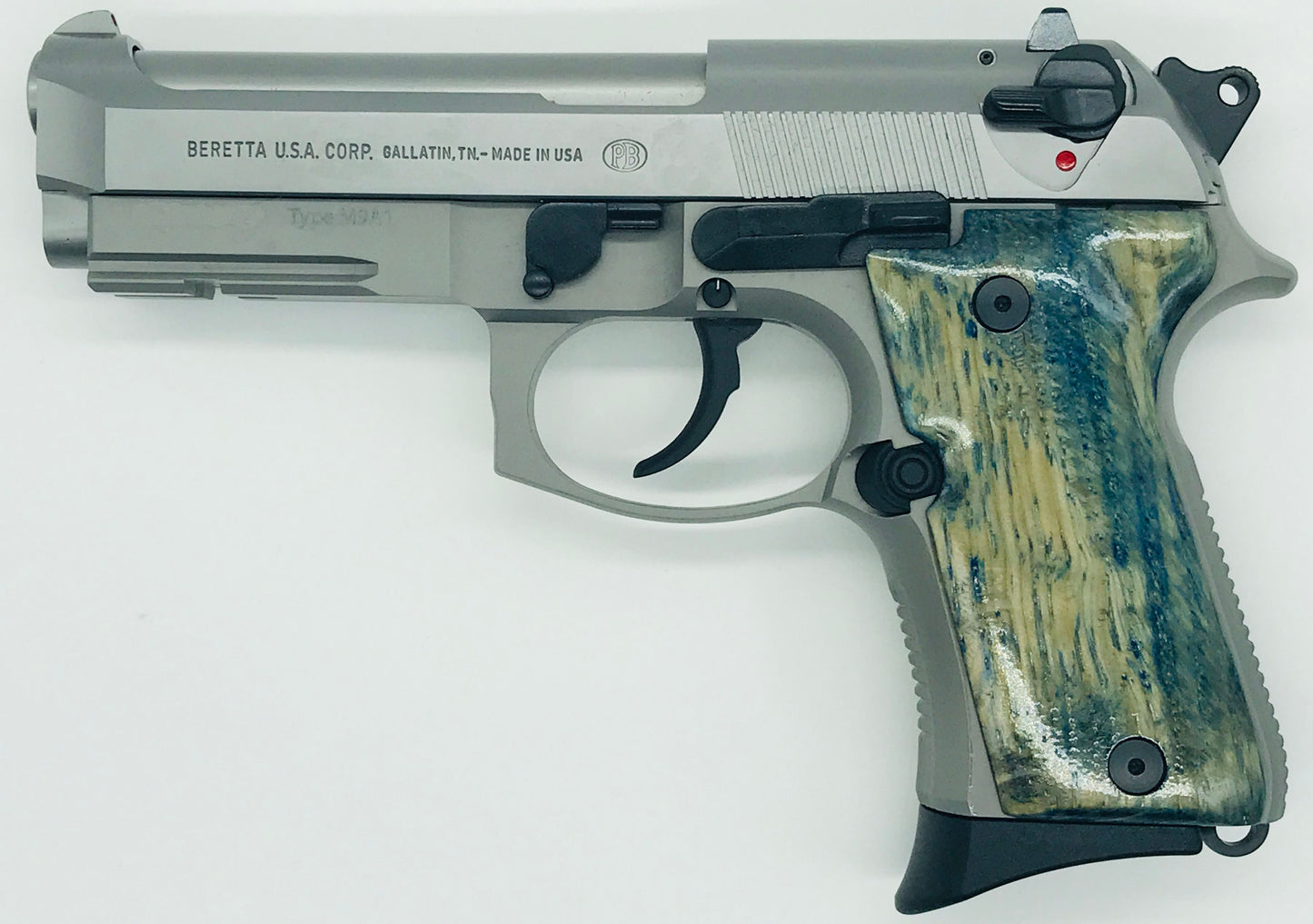 Beretta 92 FS Compact Size Grips - Figured Oak QS, Blue
