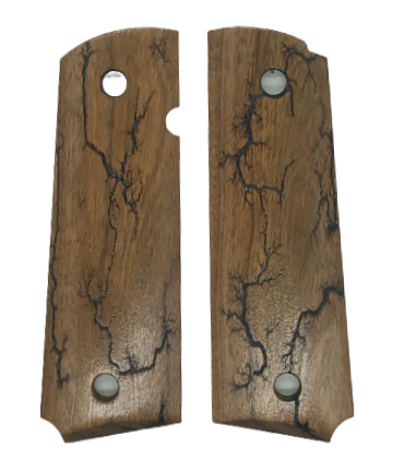 1911 Full size grips - Cherry Wood, Fractal Burning - Beveled Bottom